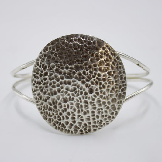Indonesian Hammer Work Handmade Cuff Bracelet in Sterling Silver