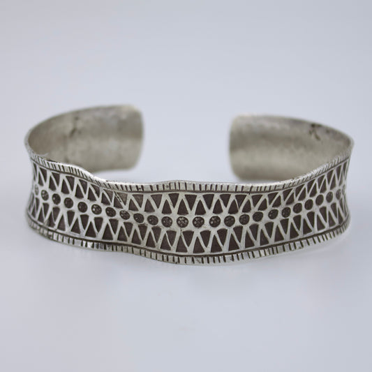 Indonesian Misshapen Hand Etched Statement Cuff Bracelet in Sterling Silver