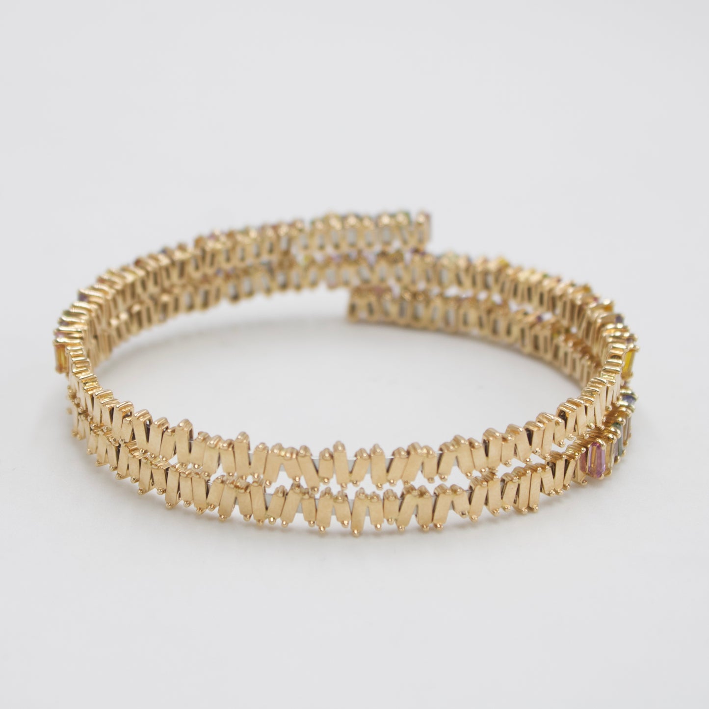 Statement 14.8 Ct Rainbow Sapphire Flexible Wrap-around Layered Bracelet in 18K Rose Gold