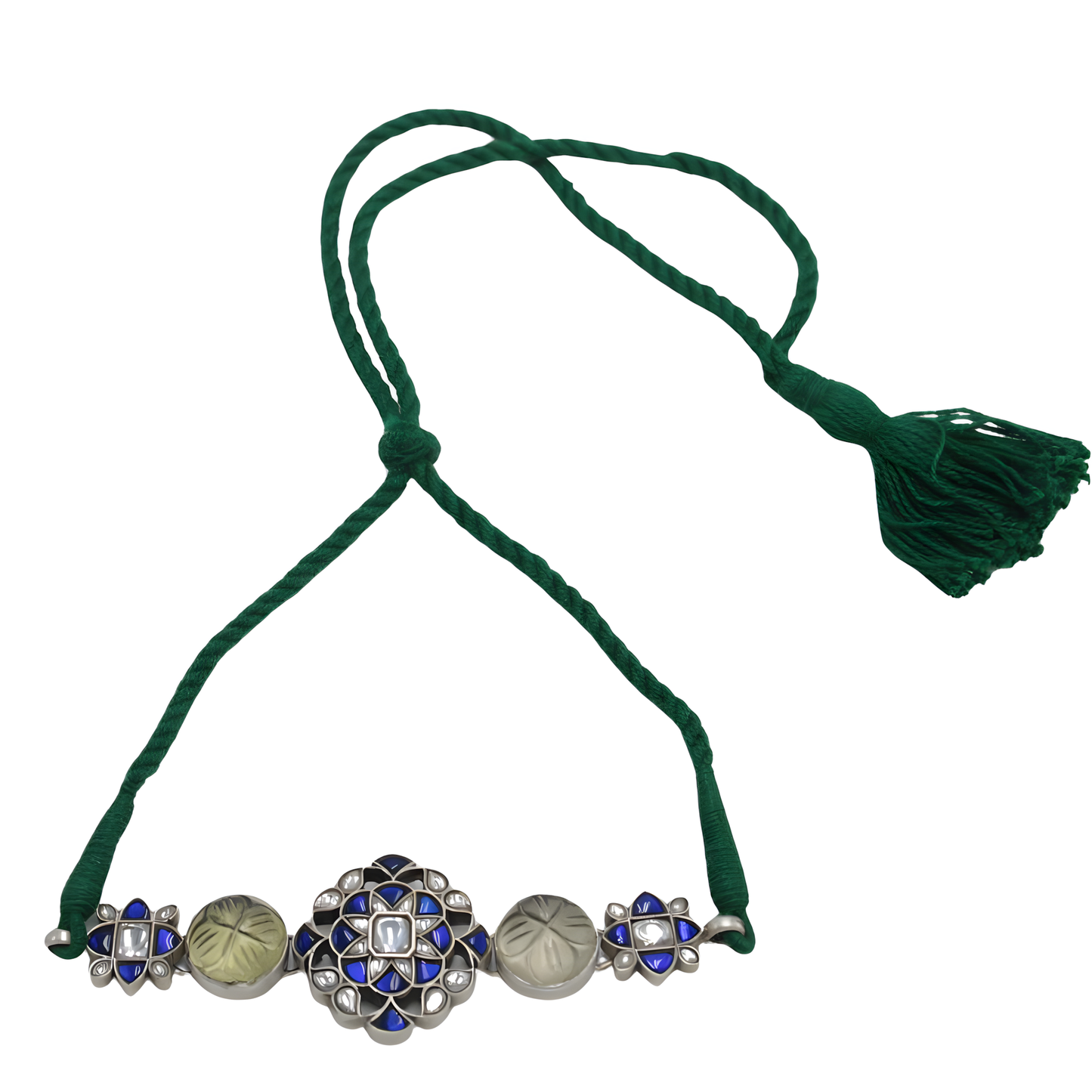 Artisan Floral Polki Choker in 925 Silver with Rock Crystal & Moissanite