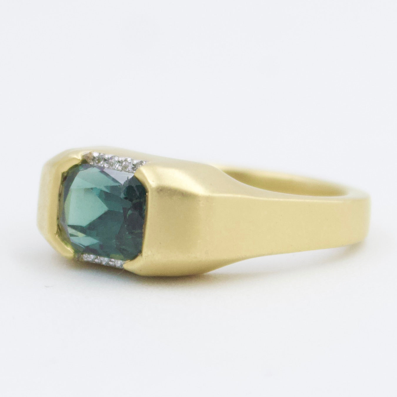 Natural 2.2 Ct Blue Tourmaline & Diamond East West Half Bezel Set Ring in 18KY Brushed Gold