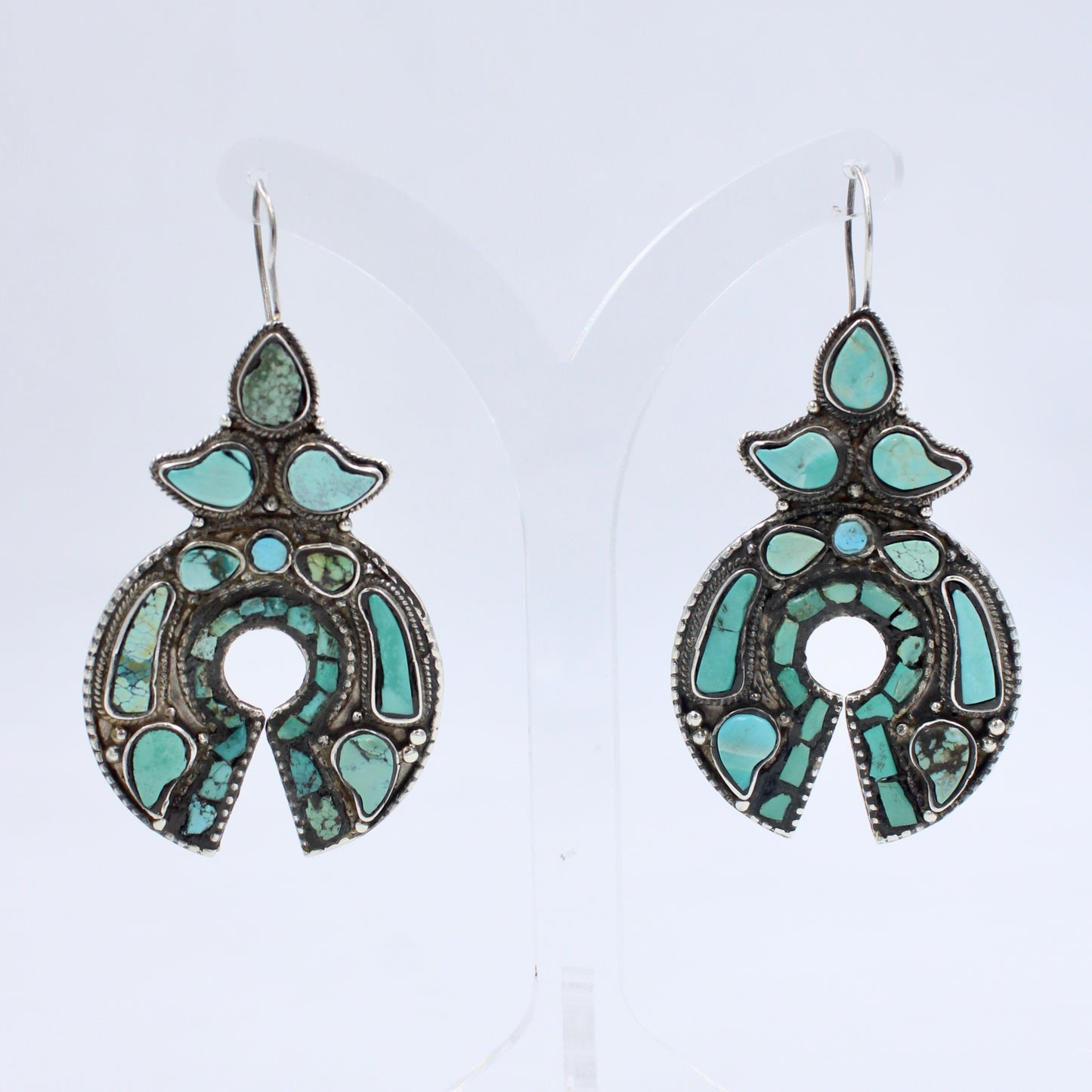 Vintage Natural Turquoise Statement Drop Earrings in Sterling Silver