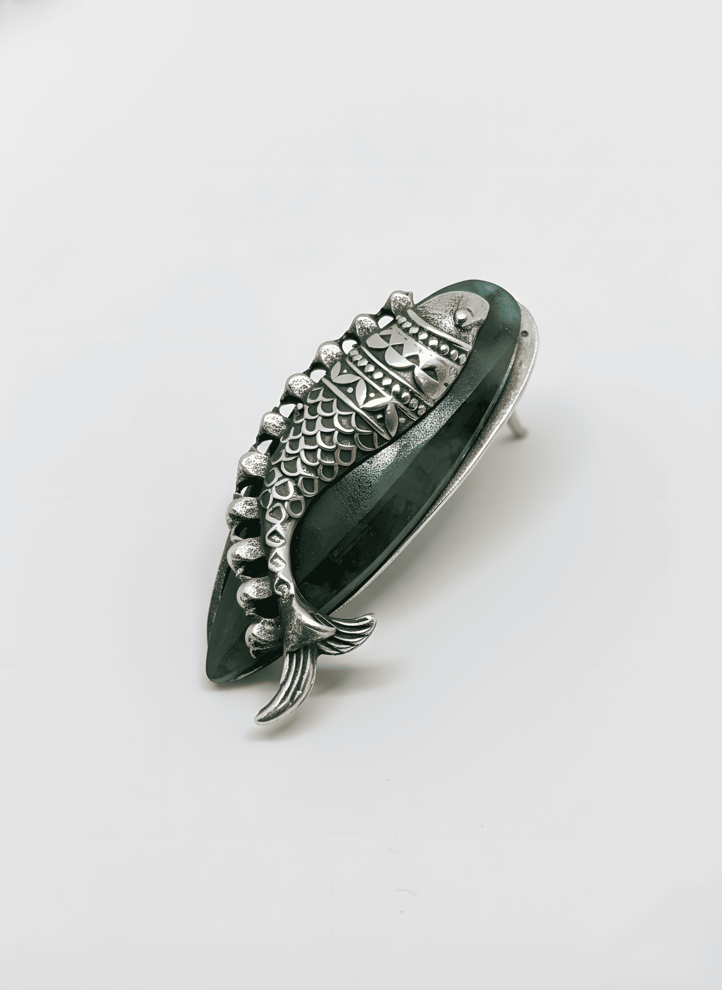 Sterling Silver Green Garnet Vintage Fish Stud Earrings