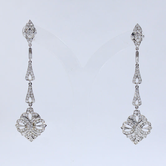 Vintage Art Deco 2.49 CT Natural Diamond Statement Drop Earring 18K White Gold