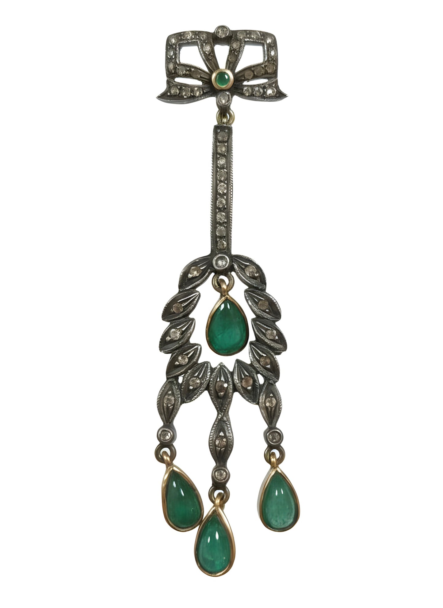 Victorian 2.45 Ct Natural Emerald & Diamond Drop Earrings in 14K Gold & Silver