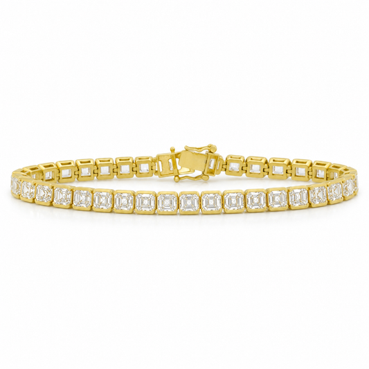 18.12 ct Created Asher Cut Diamond Flexible Half Bezel Set Tennis Bracelet 14K Gold