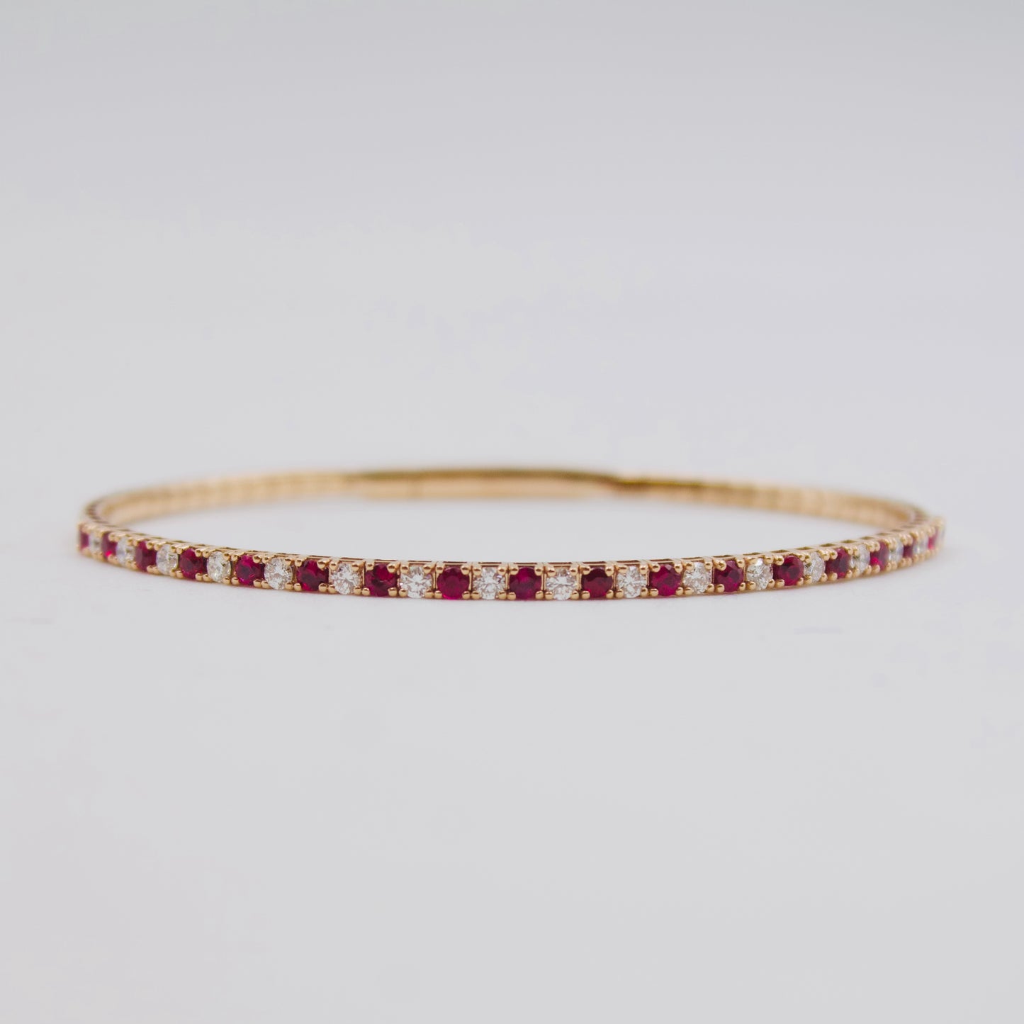 1.35 Ct Burma Ruby & Diamond Eternity Bangle in 18k Rose Gold