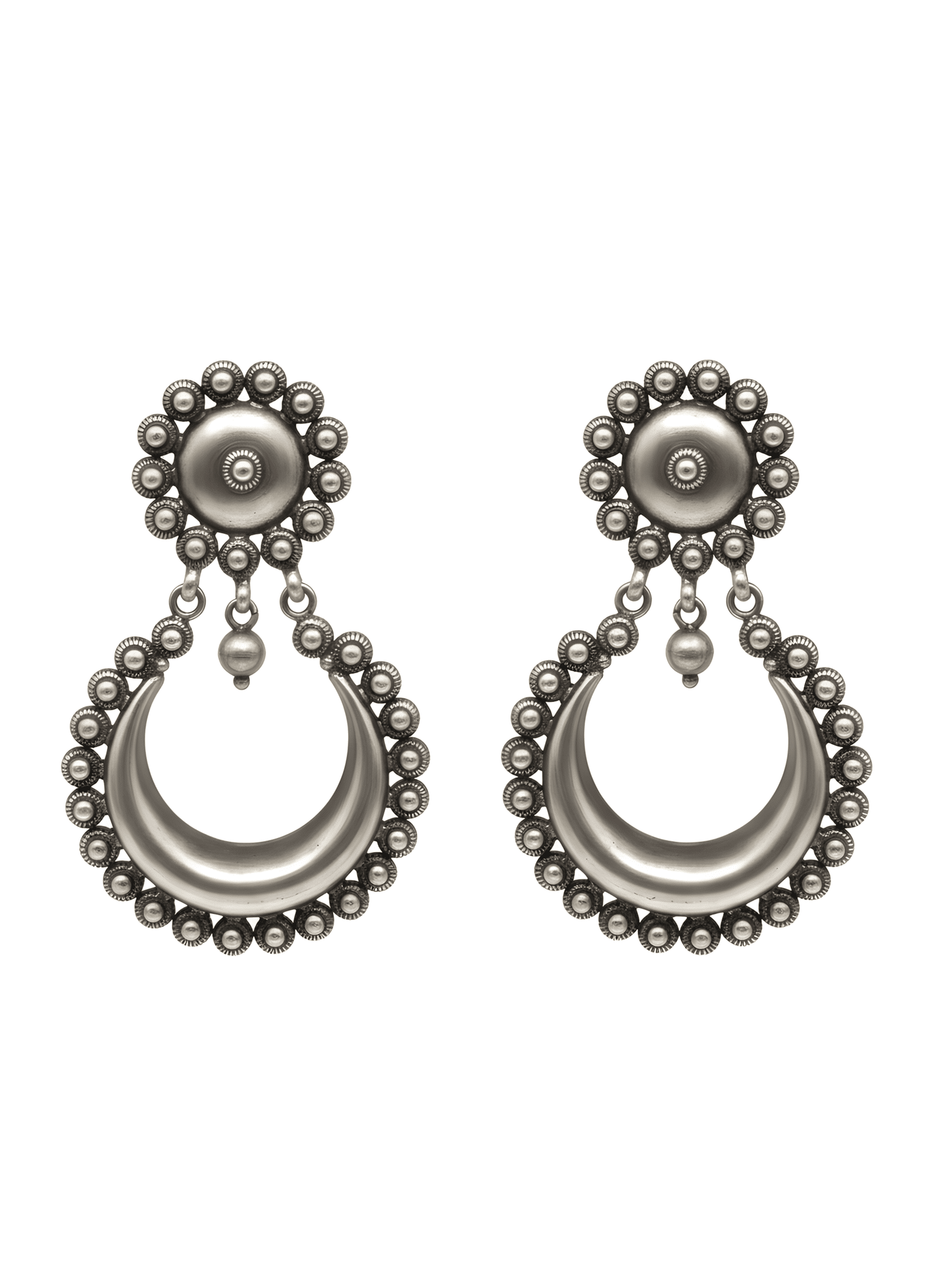 Antique Finish 925 Sterling Silver Crescent Moon Drop Earrings