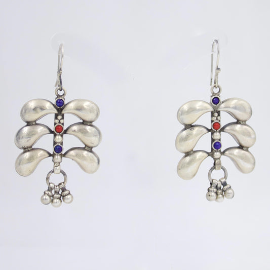Handmade Lapis & Coral Butterfly Drop Earrings in Sterling Silver
