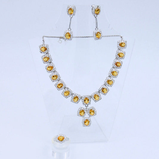Natural AAA Citrine Necklace, Earrings and Ring in Sterling Silver