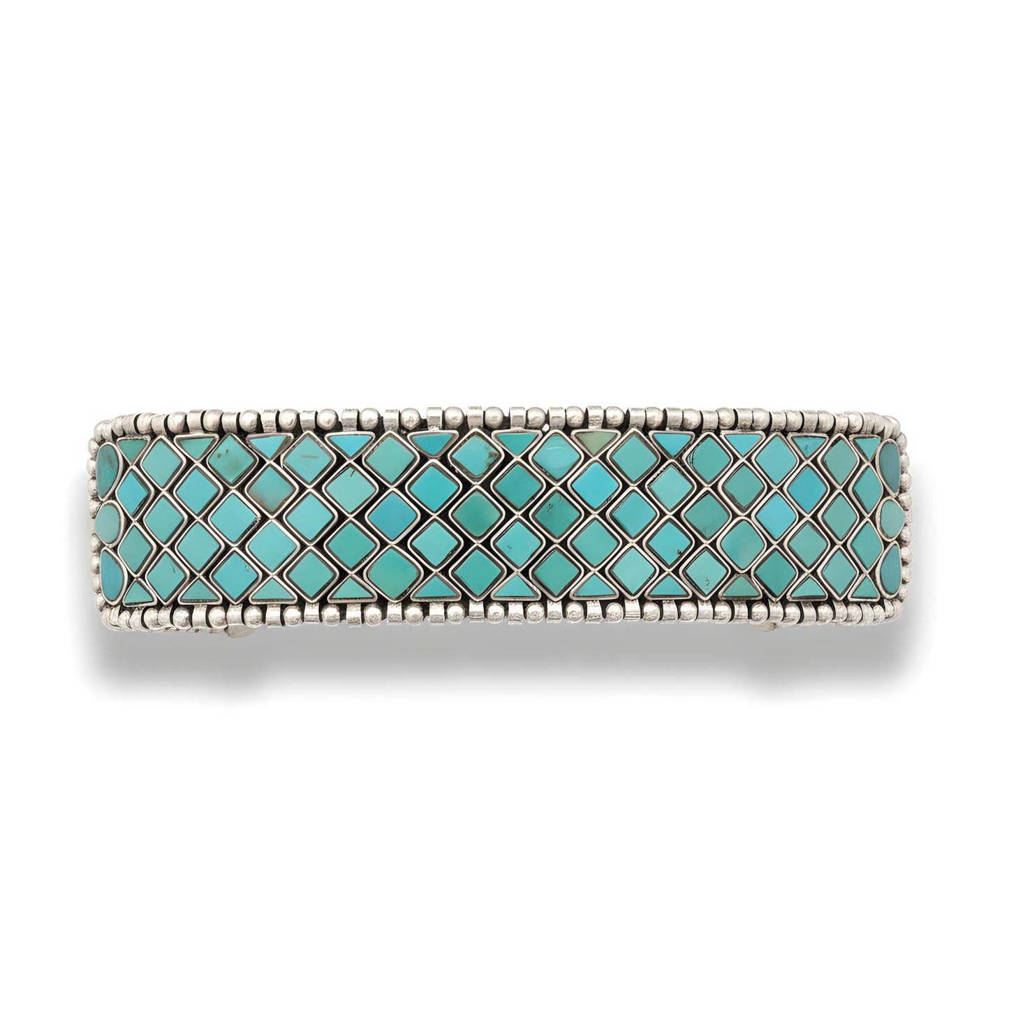 Vintage Natural Turquoise Tribal Broad Loose Bracelet in Sterling Silver