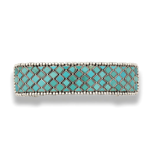 Vintage Natural Turquoise Tribal Broad Loose Bracelet in Sterling Silver