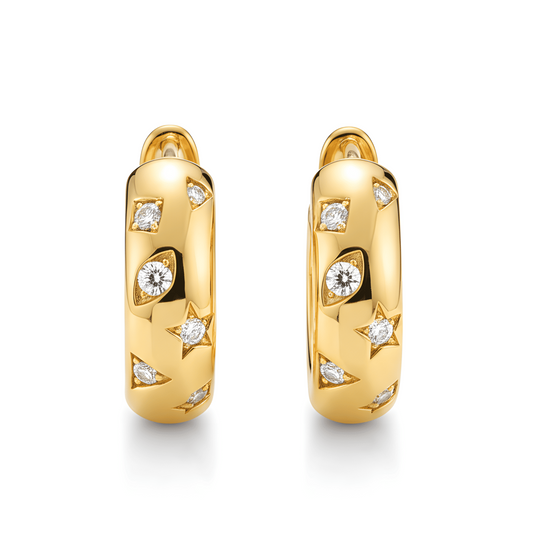 Cosmic Star 0.49 Ct Natural Diamond 18k Gold Hoop Earrings