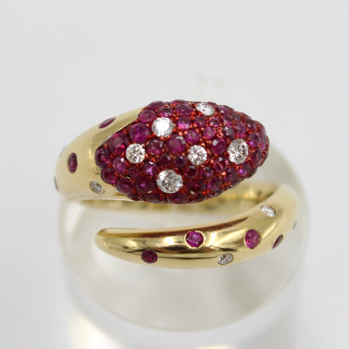 Unique AAA Natural Ruby & Diamond Serpent Wrap Around Ring in 18K Gold