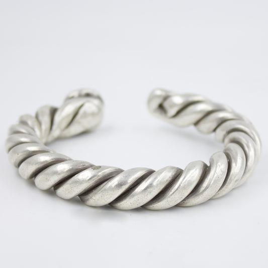 Antique Mughal Urdu Etched Twisted Silver Cuff Bracelet | 1910's Museum Piece