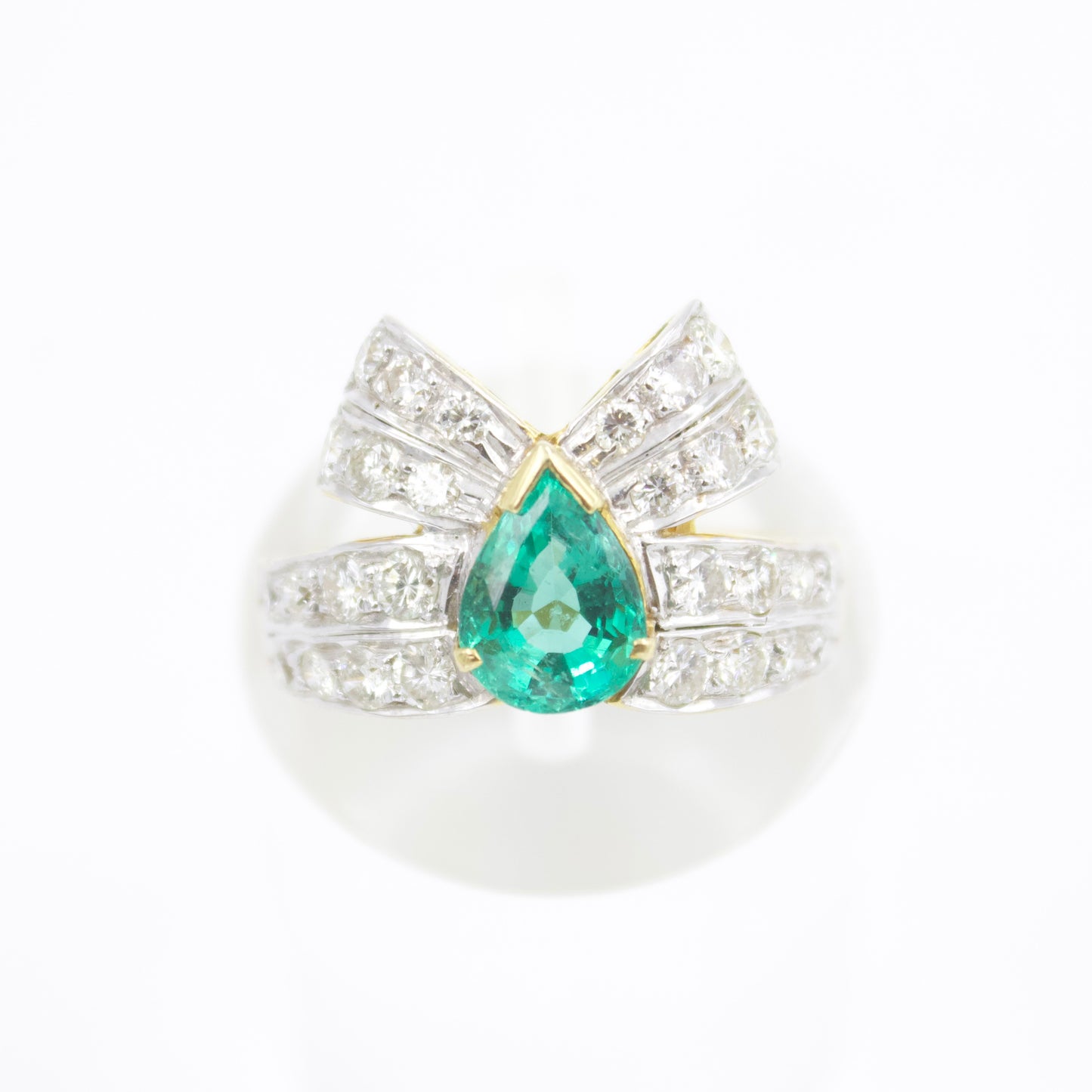 2.08 TCW Natural Emerald & Diamond Pavé Bow Statement Ring in 18K Yellow Gold