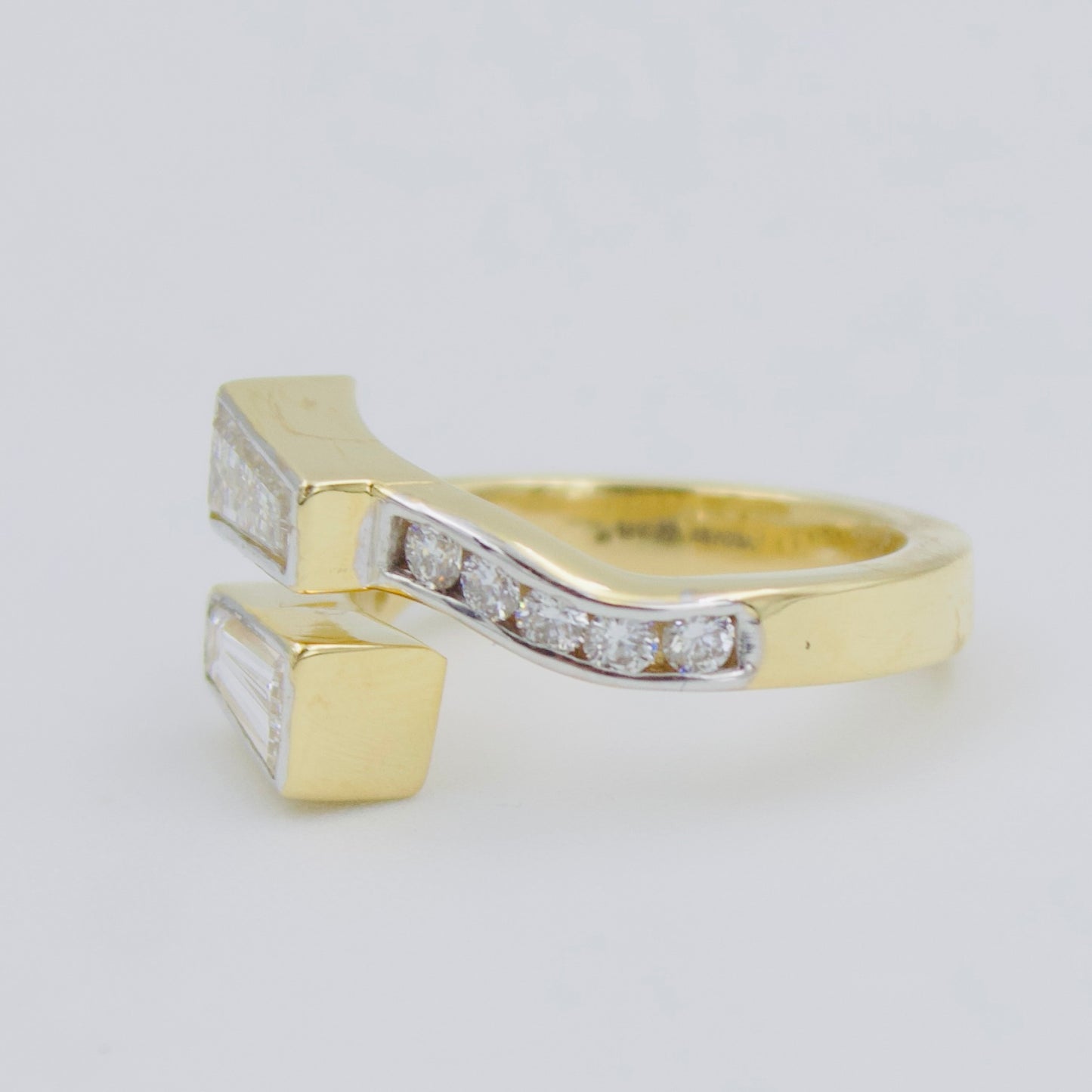 1.47 ct Created Diamond Bypass Ring with Tapered Baguette & Round Cut Accents in 18k Gold Size 6
