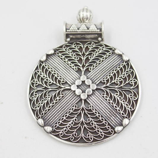 Ornate Geometric Filigree Circular Pendant in 925 Sterling Silver
