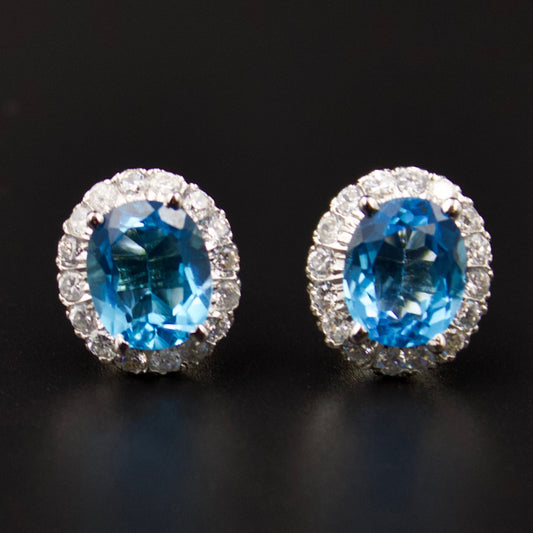 AAA Swiss Blue Topaz Stud Earrings