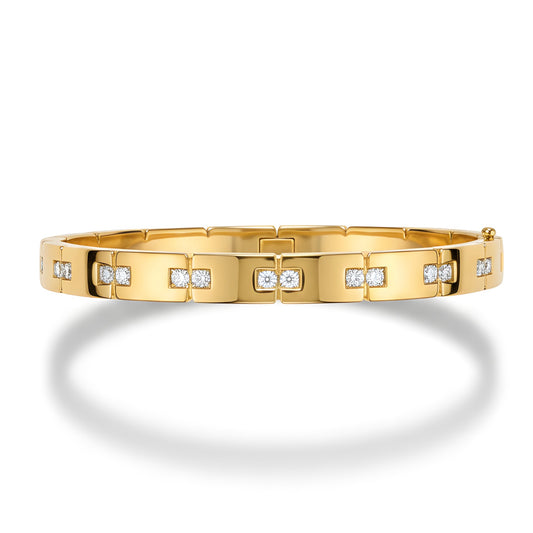 Elegant 1.29 Ct Natural Diamond Hinged Bangle Bracelet in 18KY Gold 6.7 Inches