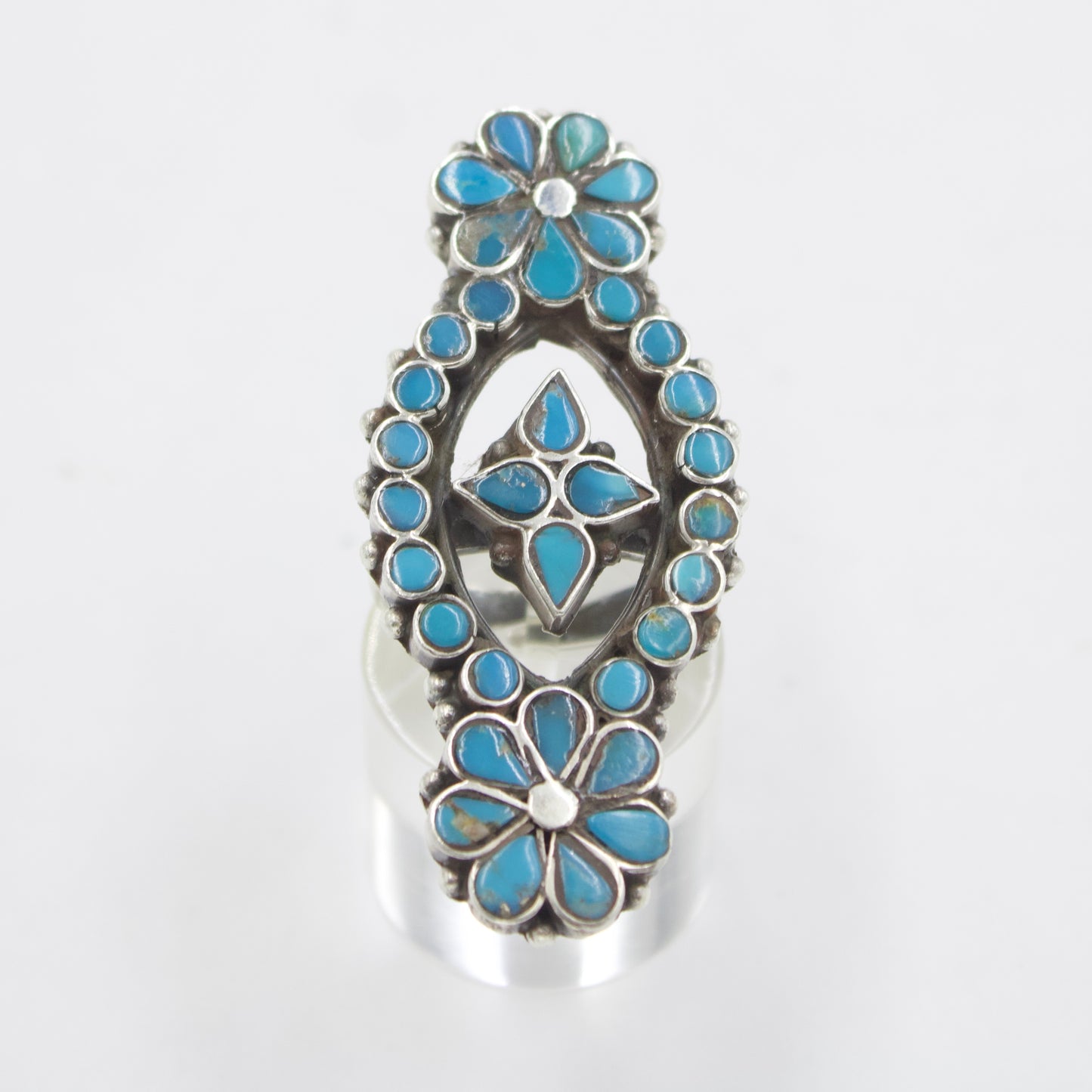 Vintage Turquoise Floral Statement Ring in Sterling Silver