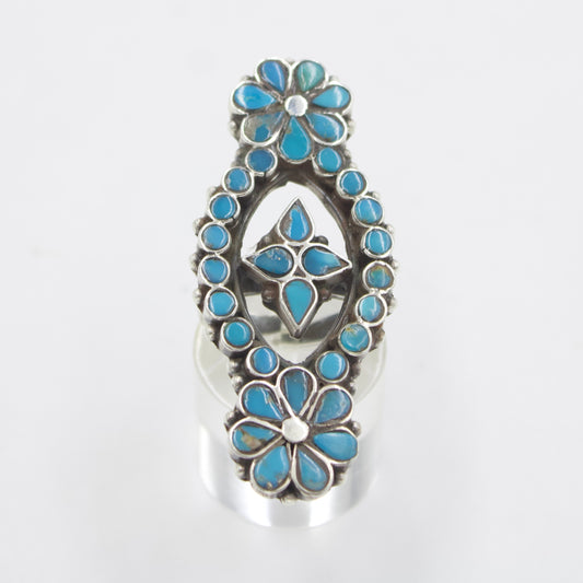 Vintage Turquoise Floral Statement Ring in Sterling Silver
