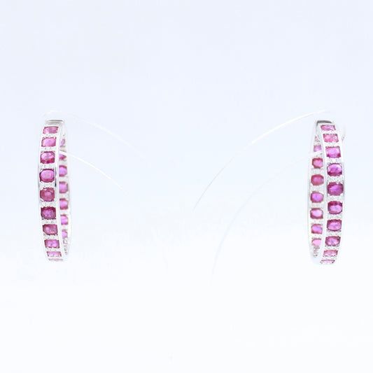 Statement 14.15 TCW Natural Ruby & Diamond Inside Out Big Hoop Earrings in 14K White Gold