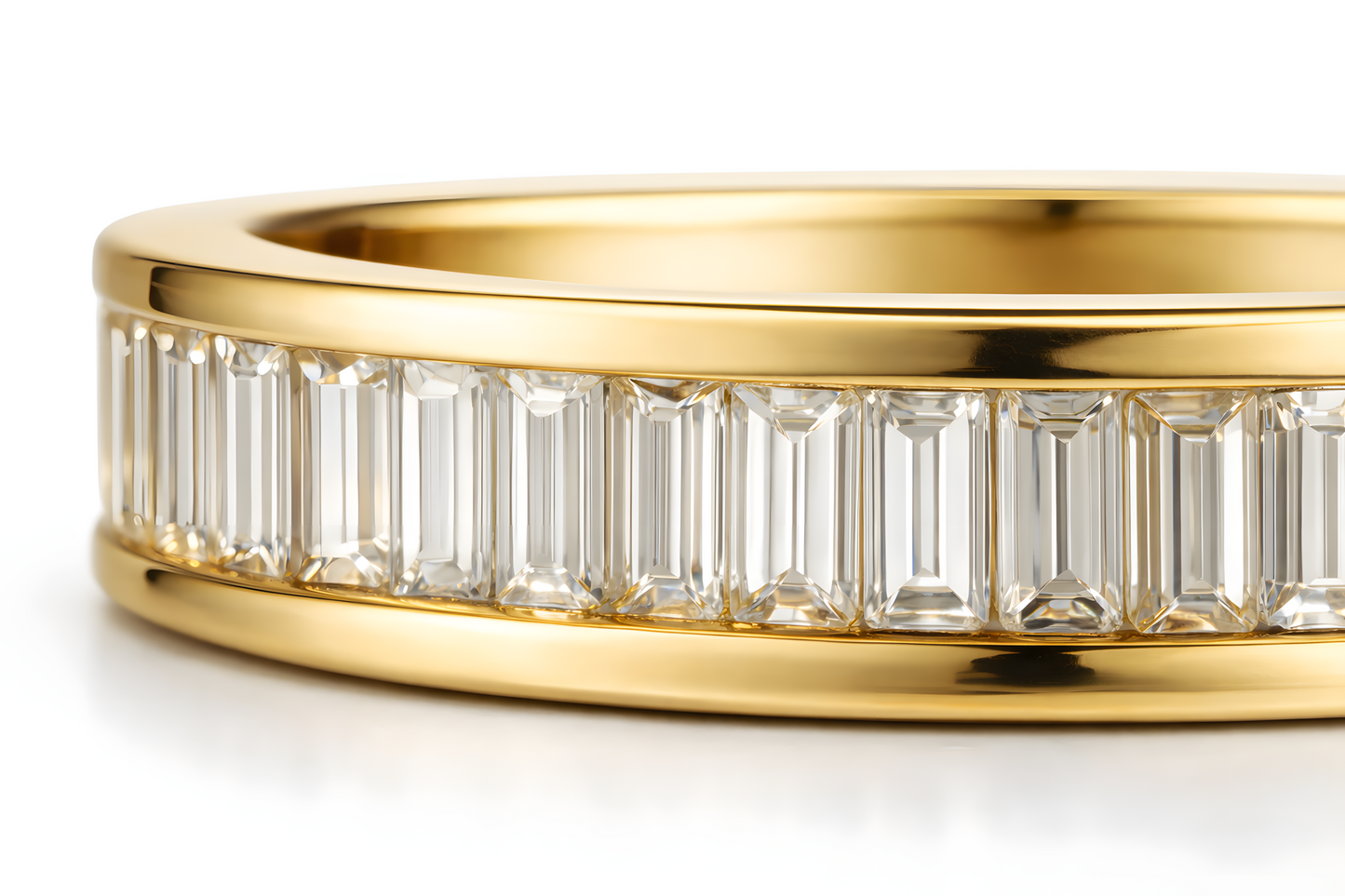 Natural 1.64 Ct E-VVS Channel Set Baguette Band Ring in 14K Yellow Gold