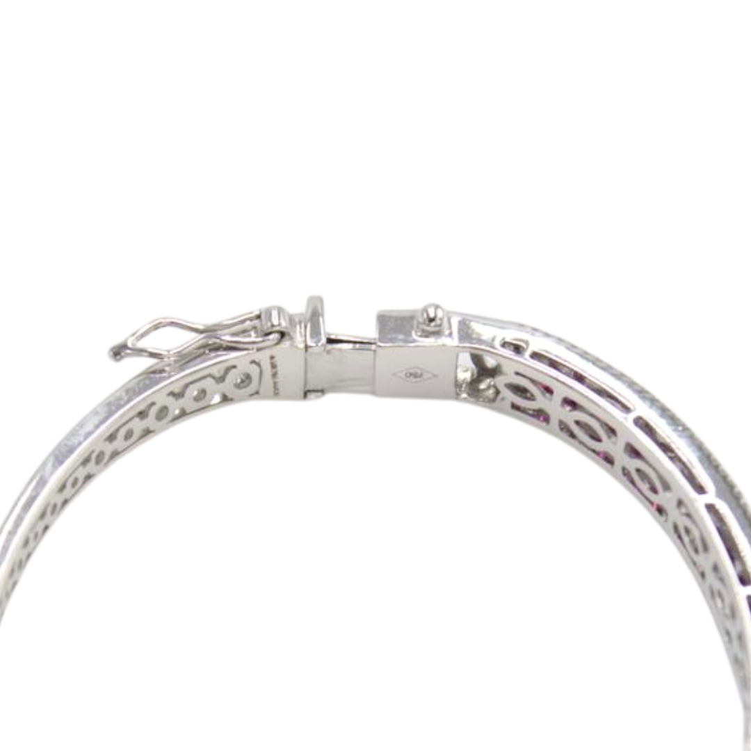 Natural 5.94 Untreated Vivid Red Ruby & Diamond Hinged Bangle 18k White Gold