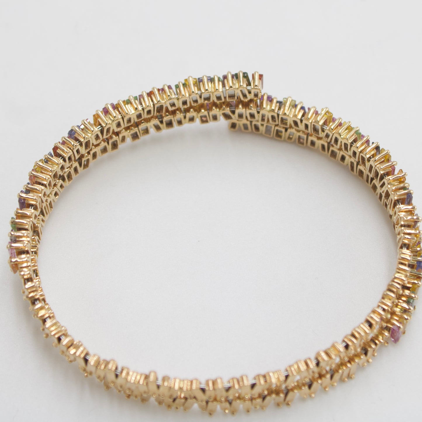 Statement 14.8 Ct Rainbow Sapphire Flexible Wrap-around Layered Bracelet in 18K Rose Gold