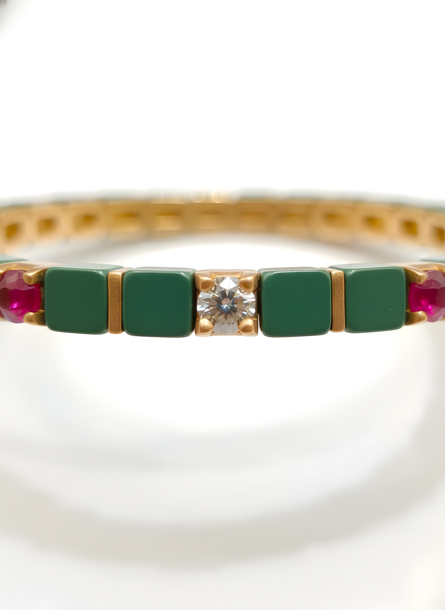 14K Rose Gold Ceramic Link Bracelet with 1.33 Ct Natural Desert Diamonds & Rubies