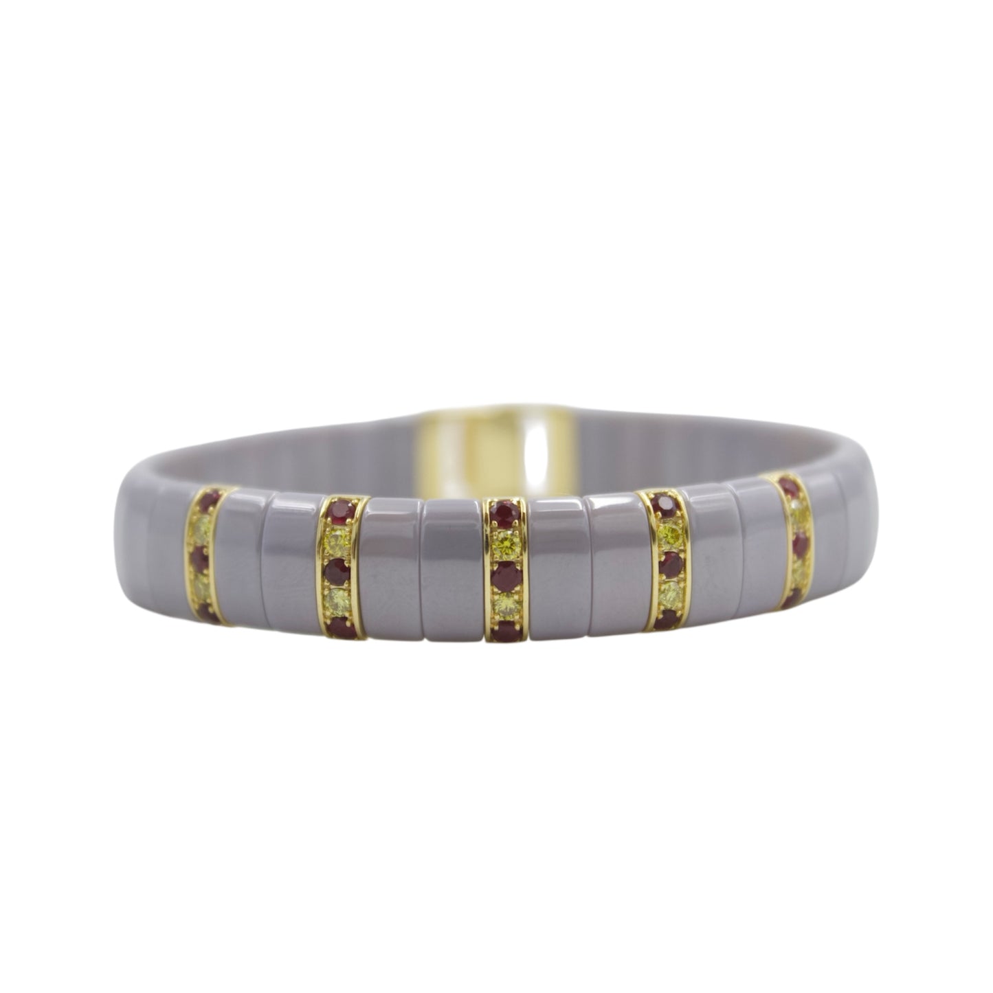 0.65 Ctw Natural Mozambique Ruby and Yellow Diamond Tile Bracelet 14K Gold