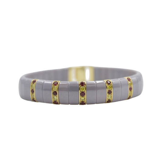 0.65 Ctw Natural Mozambique Ruby and Yellow Diamond Tile Bracelet 14K Gold