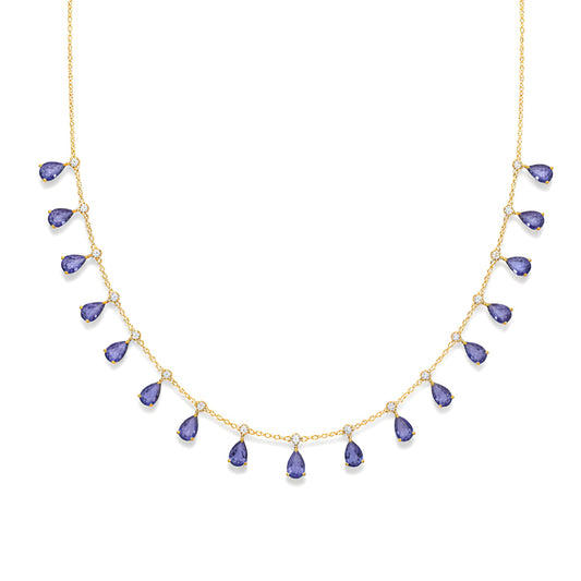 Minimal 6.54 Ct AAA Tanzanite & Diamond Pear Drop Necklace in 18K Yellow Gold