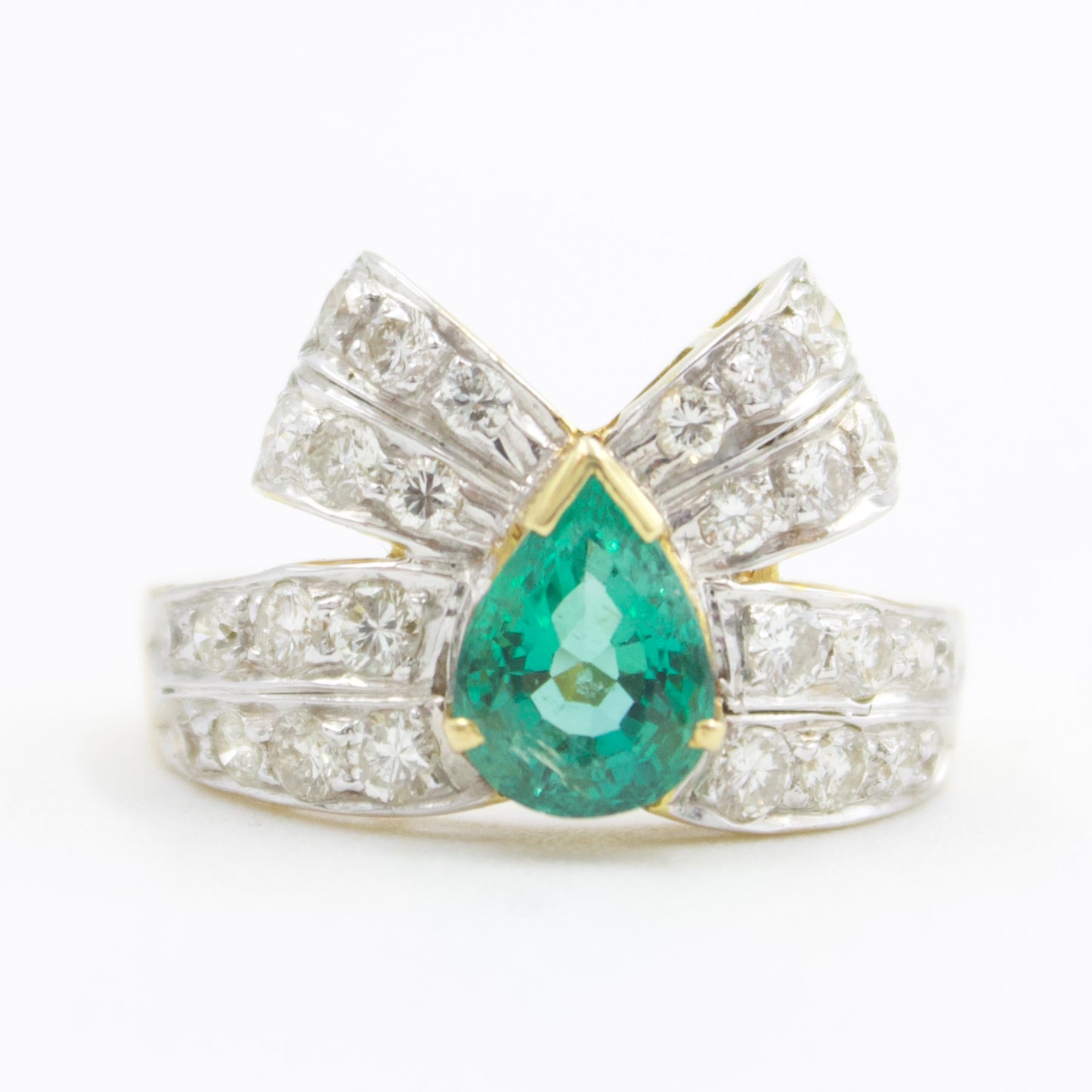 2.08 TCW Natural Emerald & Diamond Pavé Bow Statement Ring in 18K Yellow Gold