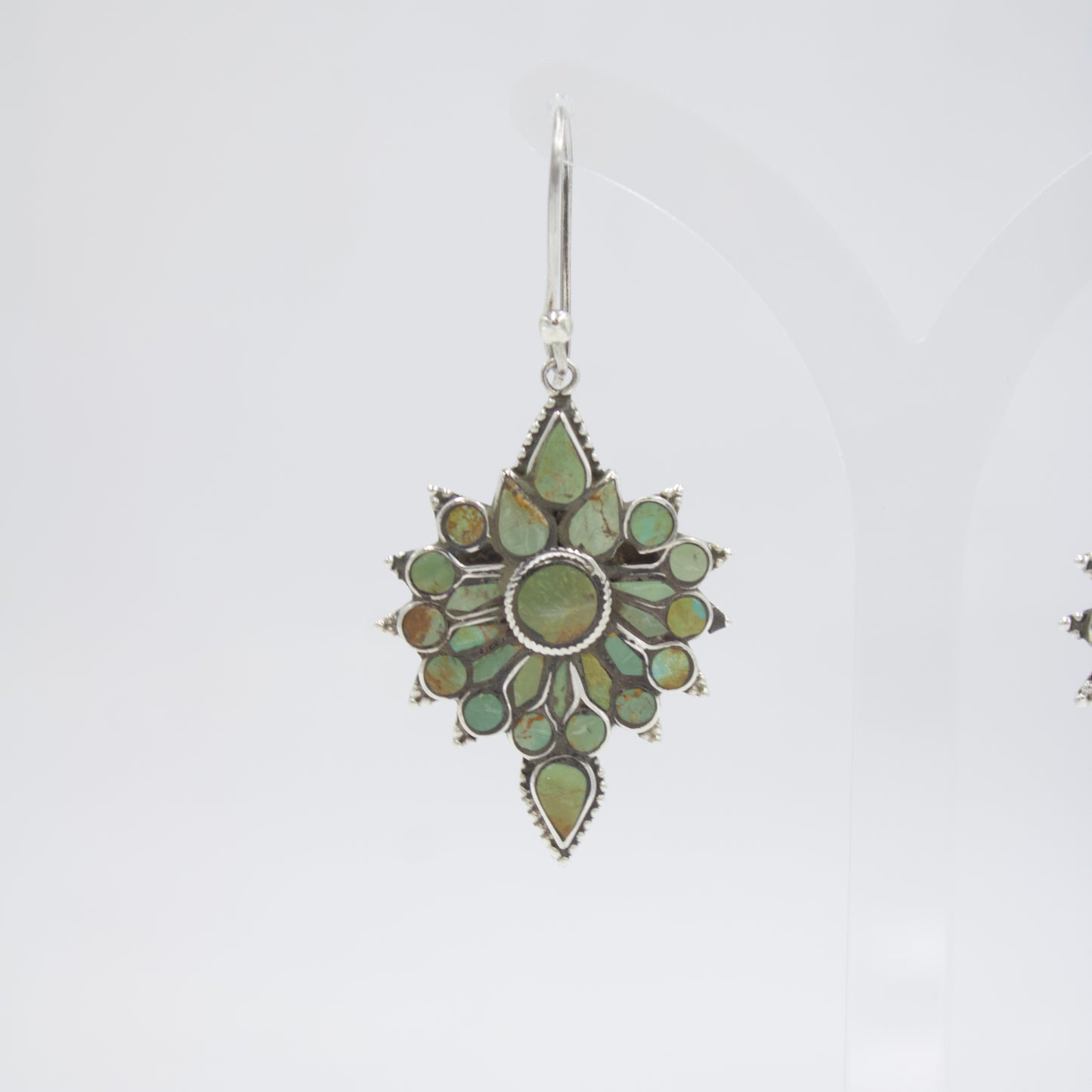 Vintage Starburst Dangle Earrings with Natural Turquoise in Sterling Silver