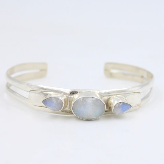 Vintage 12.3 Ct Rainbow Moonstone Unisex Cuff Bracelet in Sterling Silver