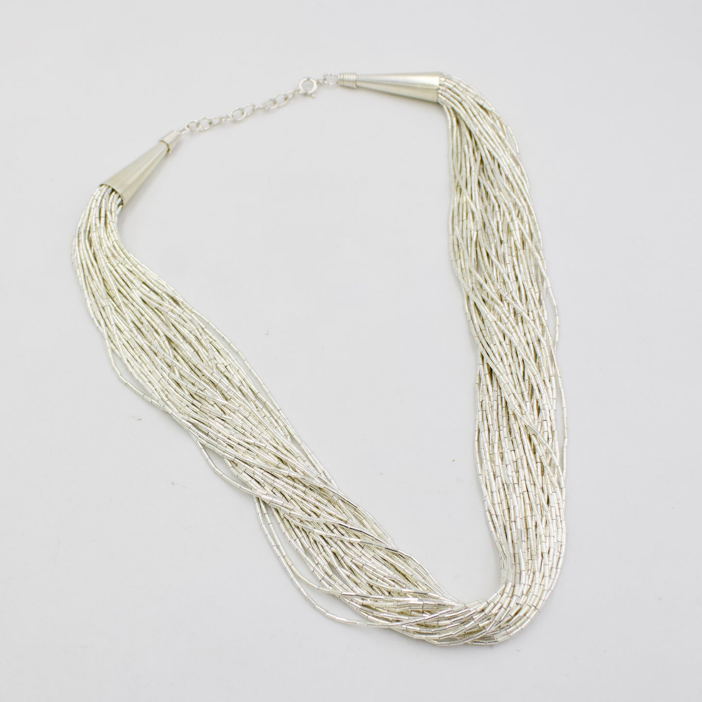 Handmade Indonesian Multistrand Beaded Necklace in Sterling Silver