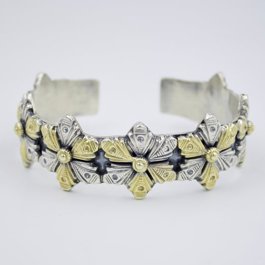 Handmade Dual Tone Gold and Silver Statement Cuff Bracelet in Sterling Silver