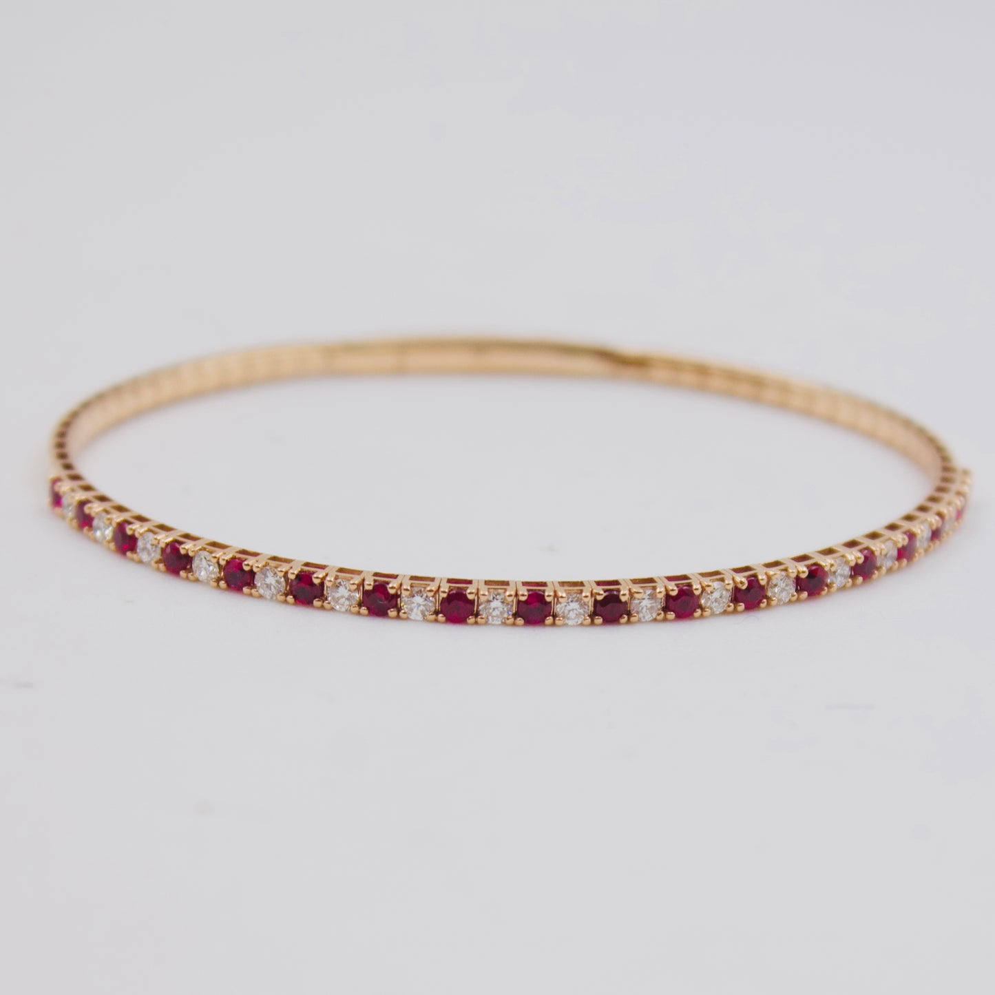 1.35 Ct Burma Ruby & Diamond Eternity Bangle in 18k Rose Gold