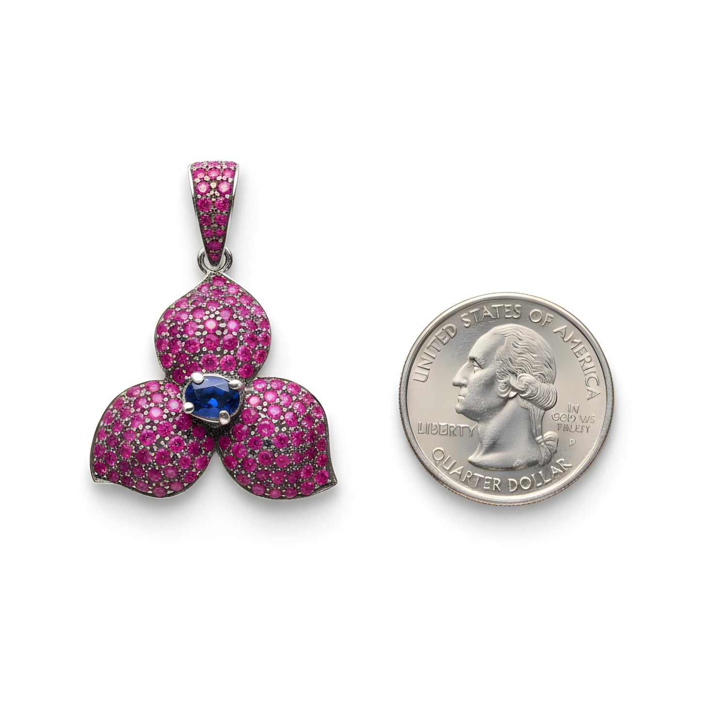 Vintage 4.15 TCW Natural Kyanite & Burmese Ruby Floral Pave Pendant in Sterling Silver