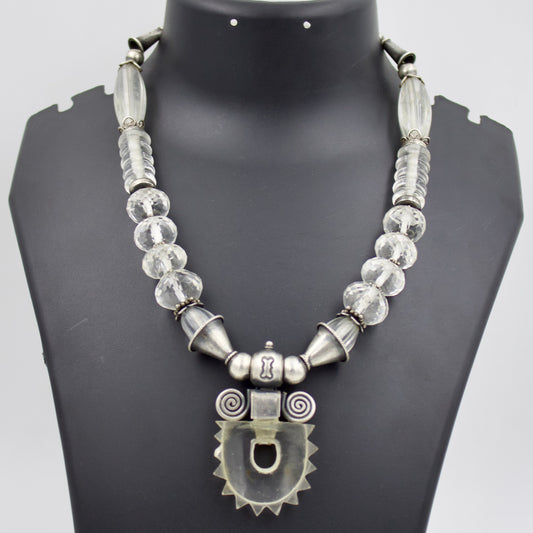 Vintage Rock Crystal Quartz Handmade Reversible Statement Necklace in Sterling Silver