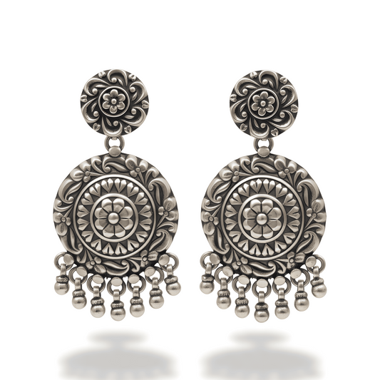 Vintage-Style 925 Sterling Silver Floral Medallion Earrings