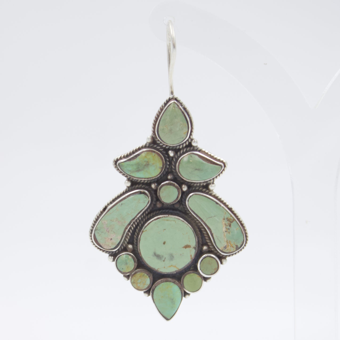 Vintage South Western Natural Turquoise Statement Drop Earrings Sterling Silver