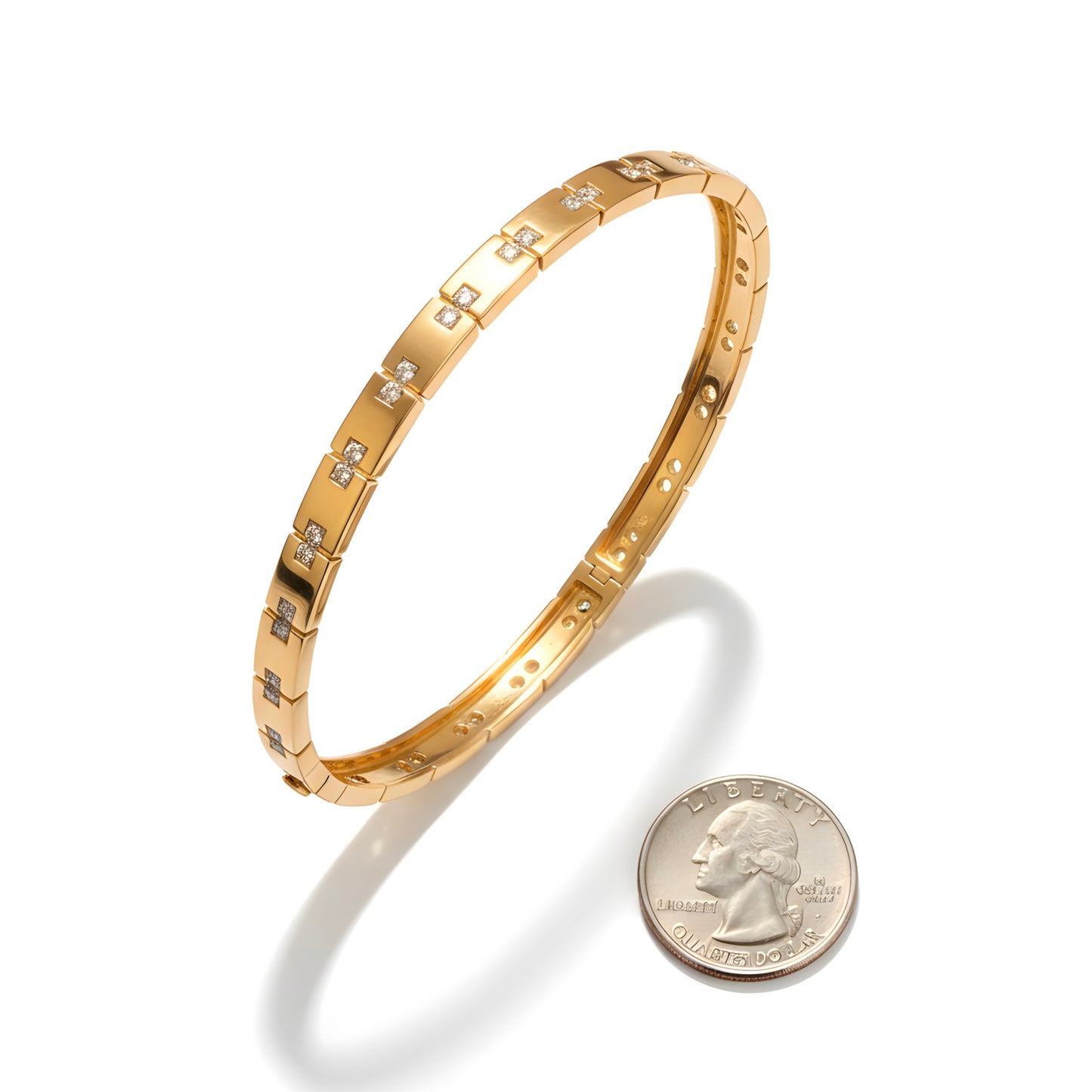 Elegant 1.29 Ct Natural Diamond Hinged Bangle Bracelet in 18KY Gold 6.7 Inches