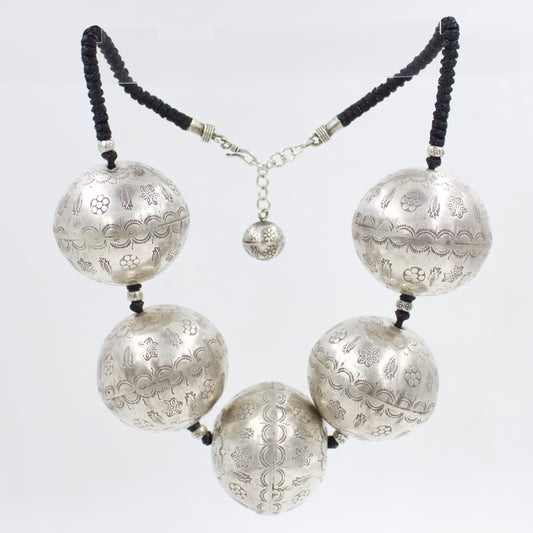 Handmade Indonesian Etched Ball Necklace in Sterling Silver