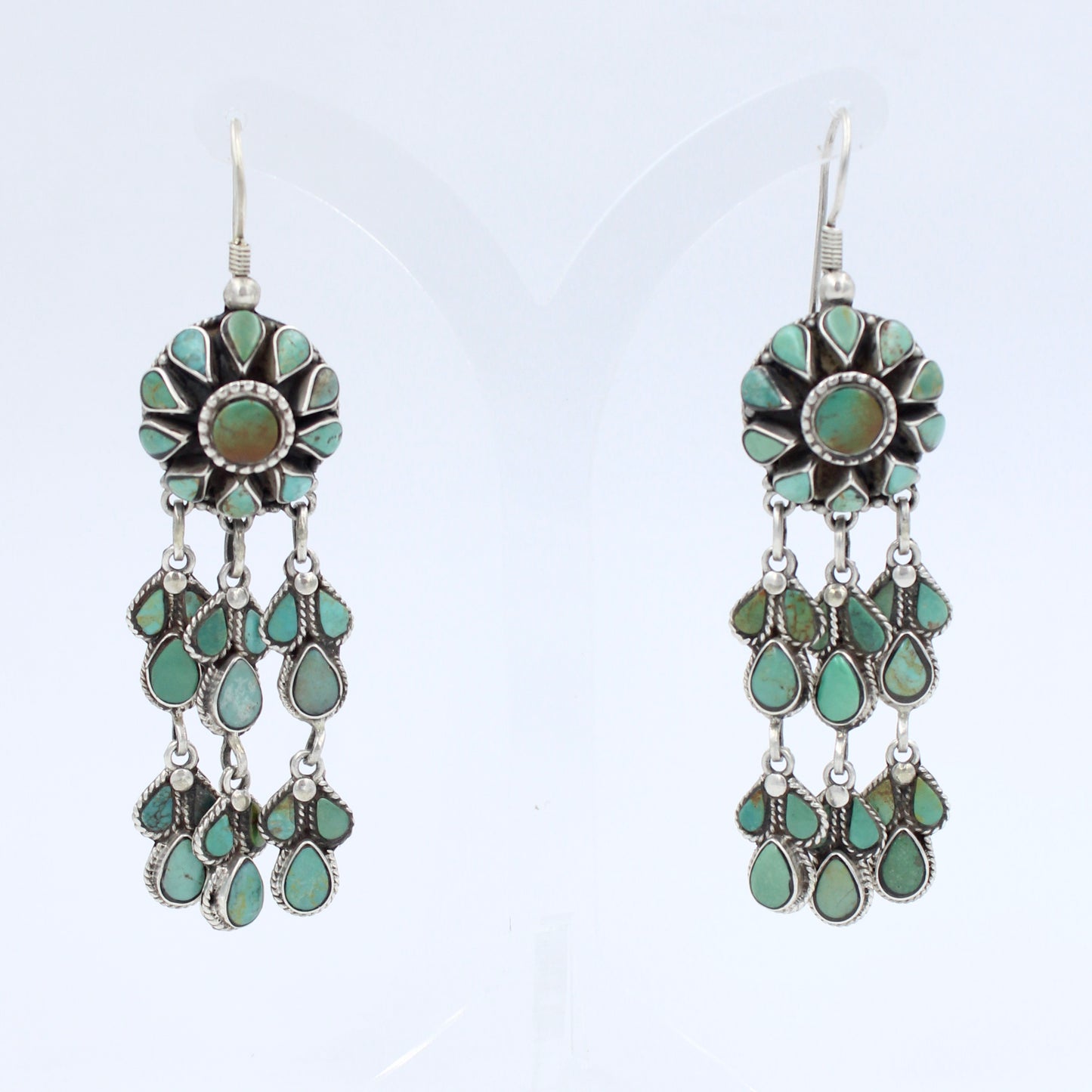 Vintage Southwestern Natural Turquoise Drop Earrings in Sterling Silver