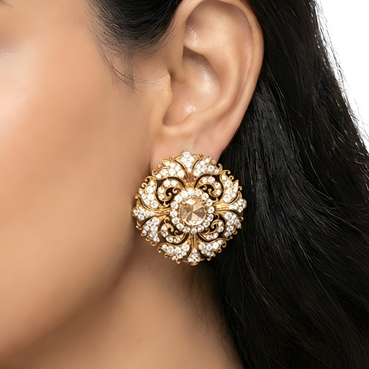 18K Yellow Gold Floral Vilandi 3.79 Ct Diamond Statement Clip-On Earrings