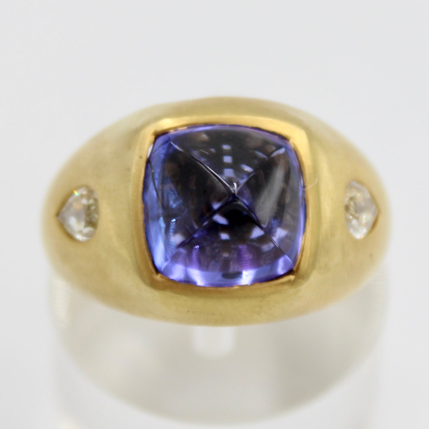 7.1 Ct AAA Sugarloaf Tanzanite & Old Mine Diamond Cocktail Ring 18K Brushed Gold