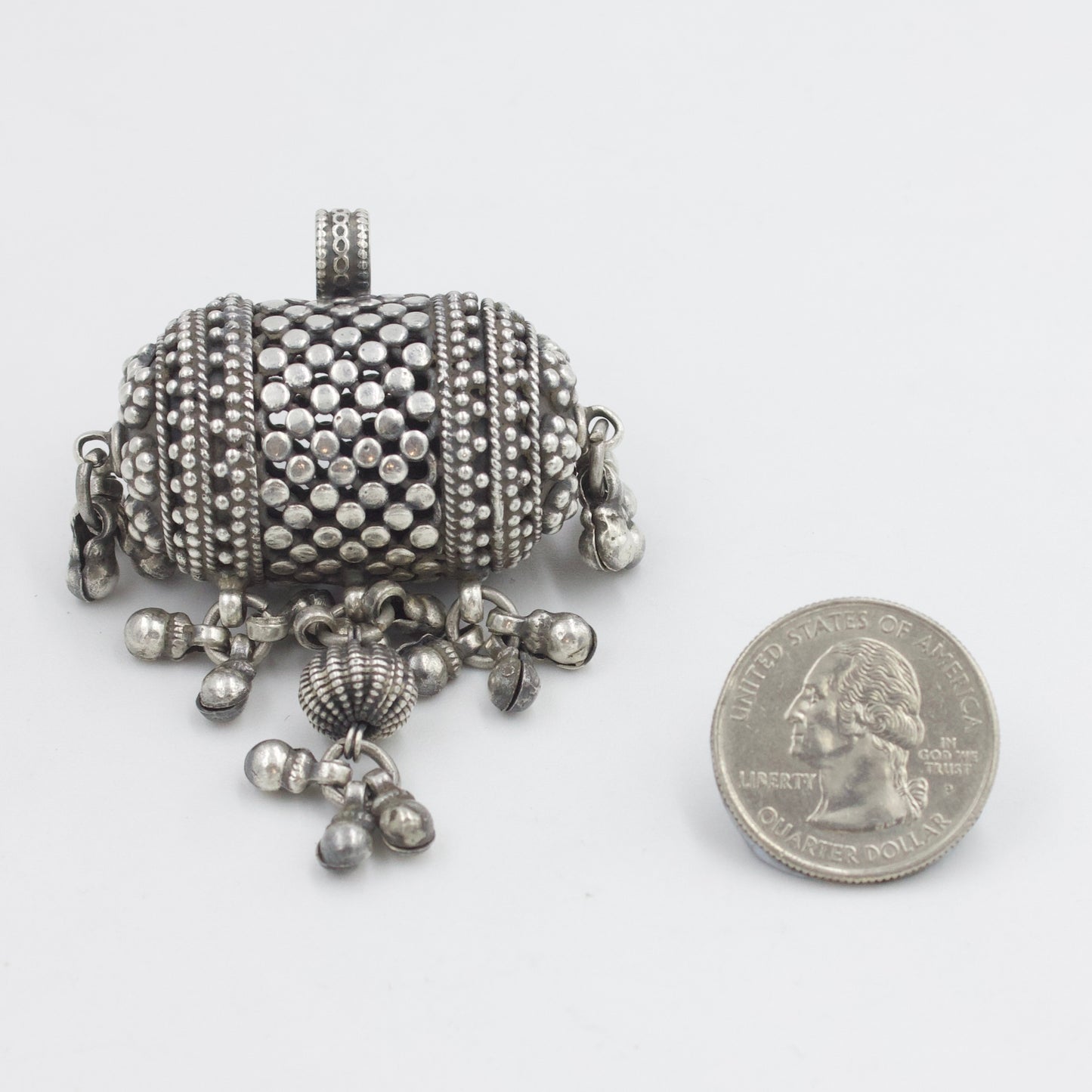 Vintage Tribal Reversible Taviz Pendant With Silver Ball Danglers in Sterling Silver